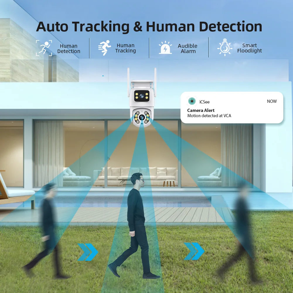 Hiseeu 8MP 4K PTZ Wifi IP Camera Dual Lens Security Protection Human