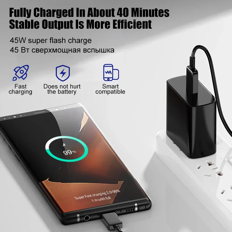 45W Fast Charging USB C Charger For Samsung S23 S24 PD Quick Charge