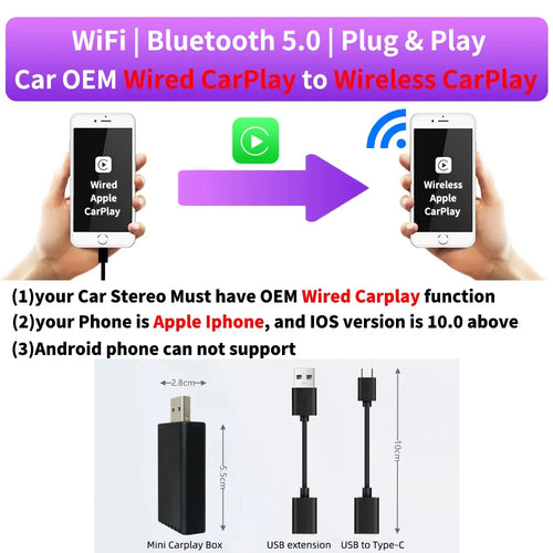 Car Mini AI Box for Apple Carplay Android auto Wireless Adapter Car