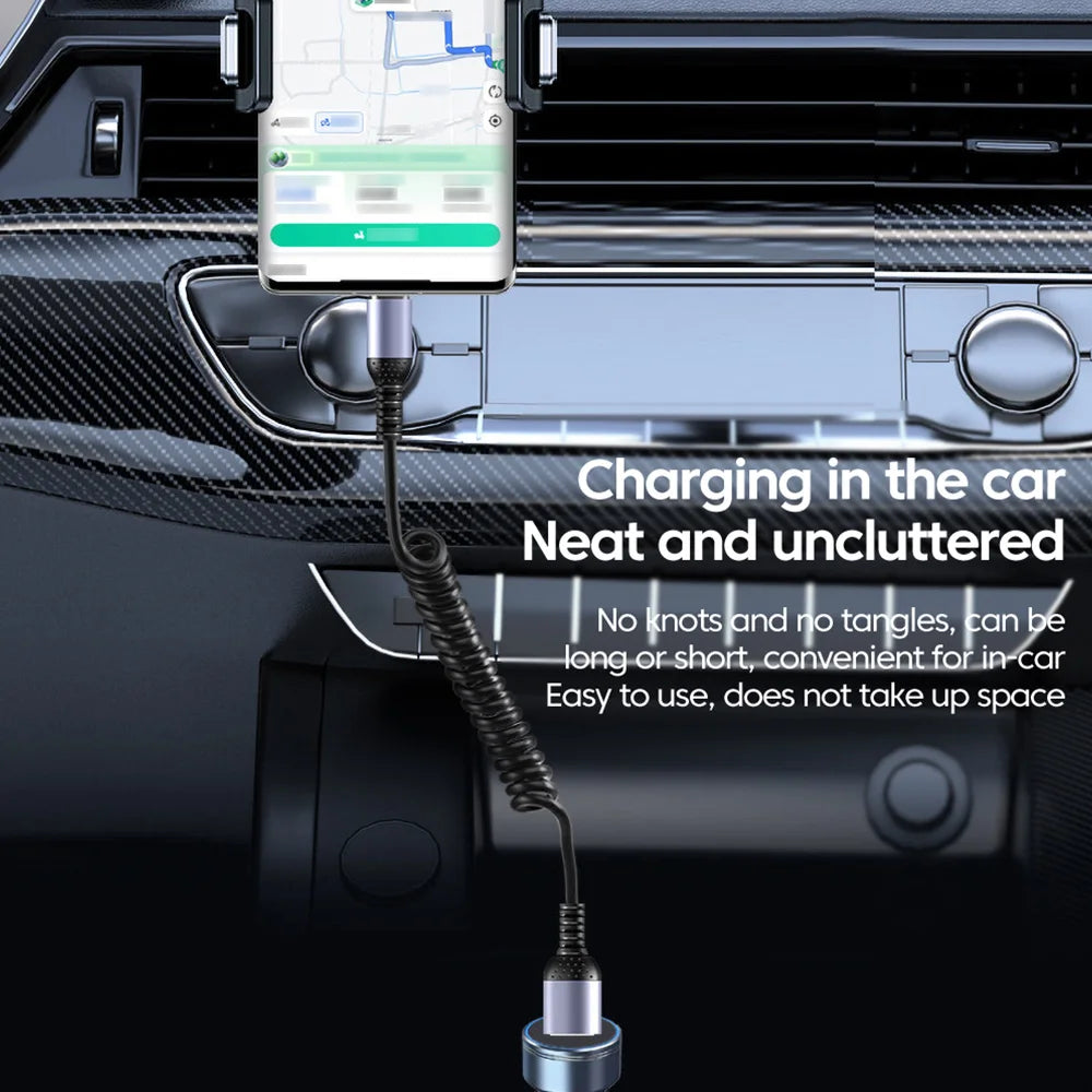 25CM To 1M Car Spring Data Cord 6A Short Fast Charging Wire USB C TO