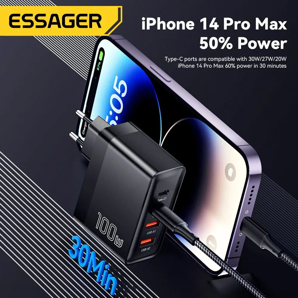 Essager 100W GaN USB Type C Caricabatterie PD QC Quick Charge 4.0 3.0