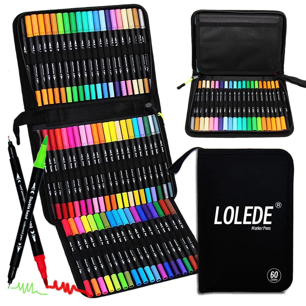 LOLEDE 60 Colors Double Head Markers Tip Art Supplies Drawing Brush