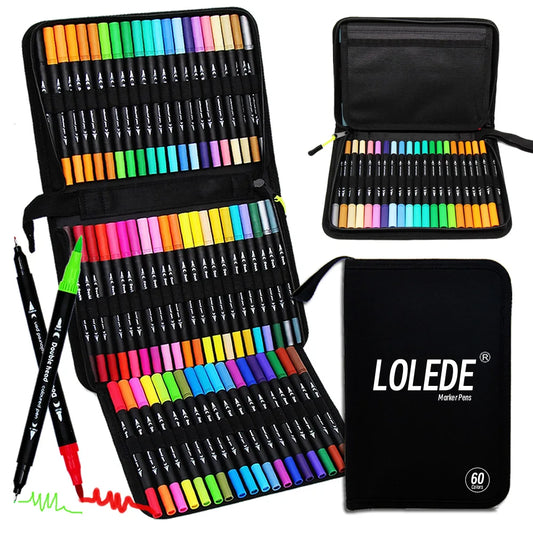 LOLEDE 60 Colors Double Head Markers Tip Art Supplies Drawing Brush