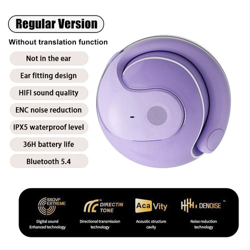 Bluetooth 5.4 Earphones Ear Hook TWS Wireless Translation Device Voice