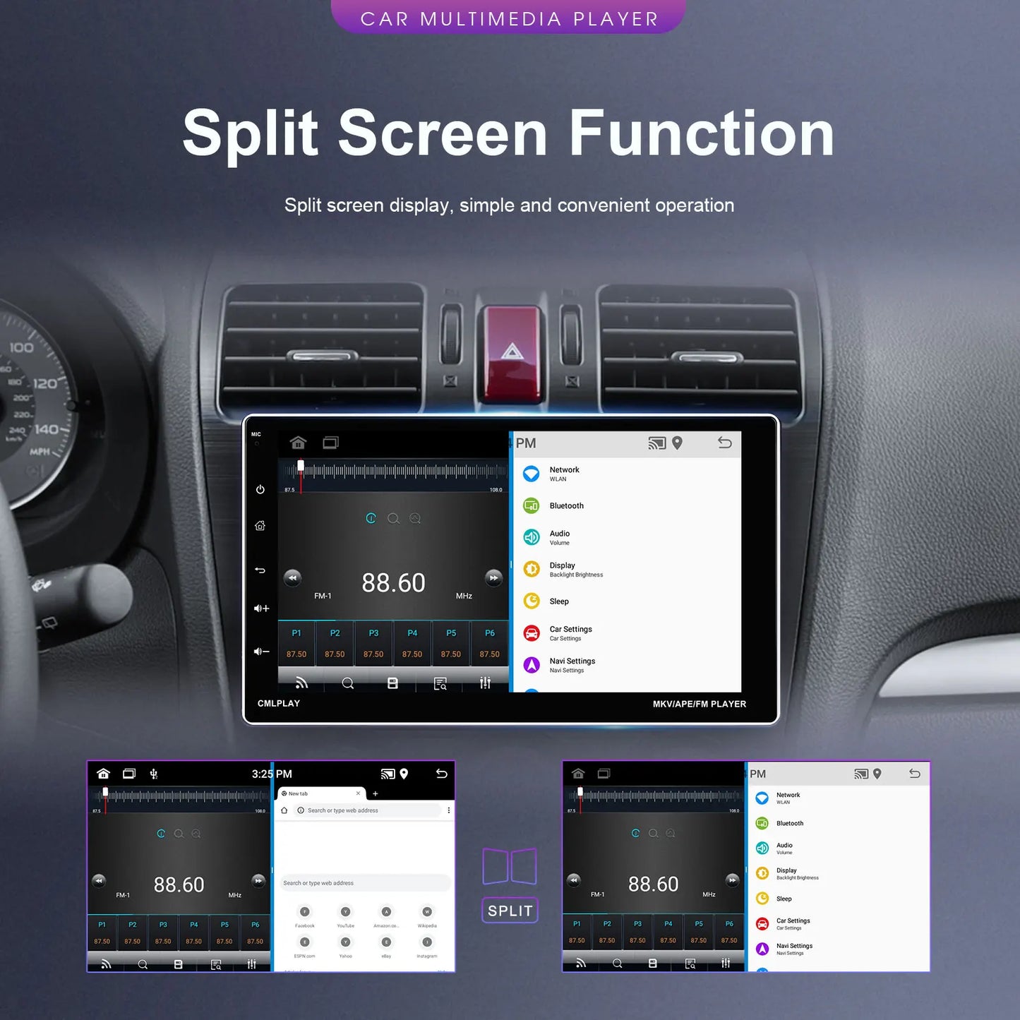 Podofo Car Stereo Radio 9'' 1din Android 13 Carplay Android auto Car