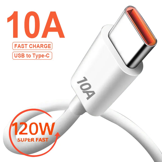 USB Type C Cable 120W 10A Fast Charging Wire Mobile Phone USB For