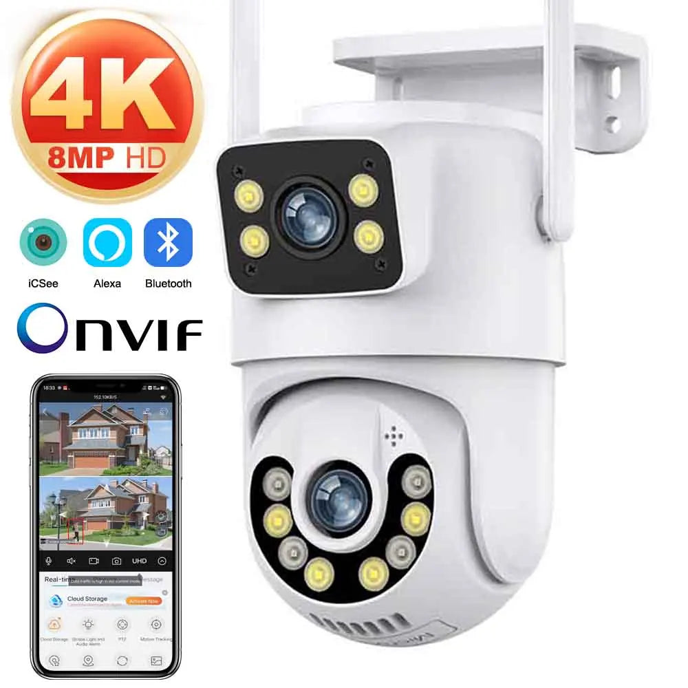 4K 8MP Dual Screen Dual Lens WIFI Camera 2K PTZ Camera Outdoor IP66