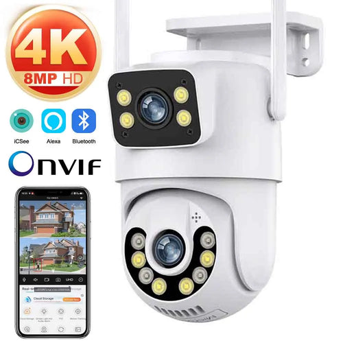 4K 8MP Dual Screen Dual Lens WIFI Camera 2K PTZ Camera Outdoor IP66
