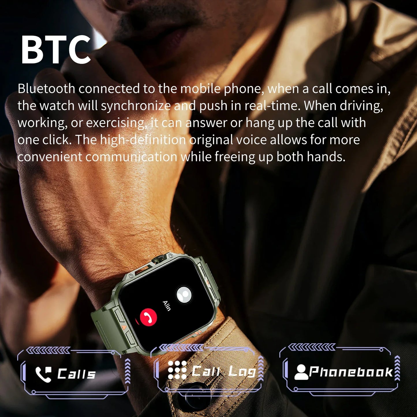 2024 Outdoor Military Smart Watch Men Health Monitor AI Bluetooth Call