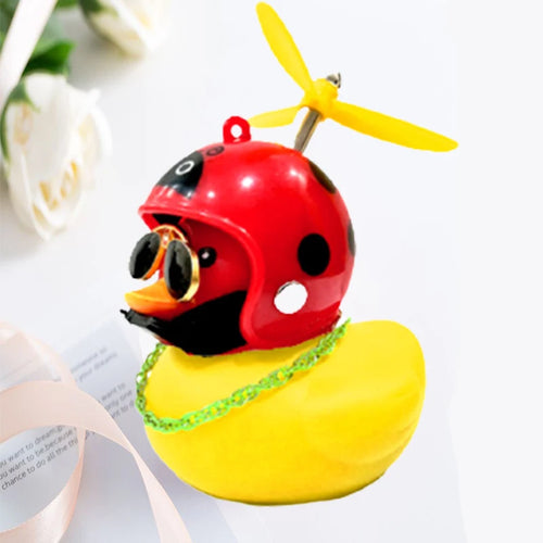 Car Duck With Helmet Broken Wind Pendant Small Yellow Duck Road Bike