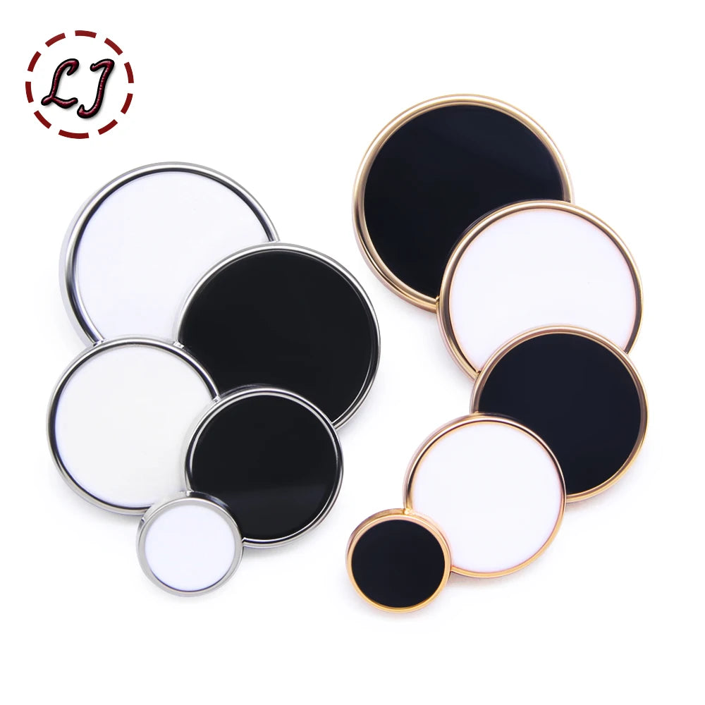 New 10pcs Golden Silver Metal Black White Sewing Buttons For Women Men