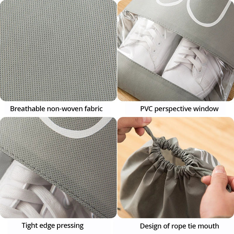 5pcs/set Shoe Storage Bag With Thickened Non-woven Fabric Strap Mouth