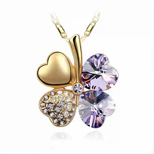 TRPOPSYN Crystal 4 Four Leaf Leaves Clover Pendant Necklaces Lover