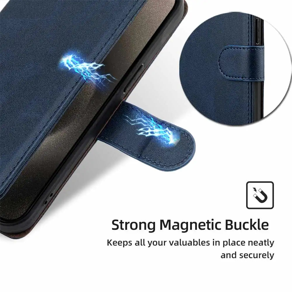 RFID Blocking Leather Flip Book Case For iPhone 16 Pro Max 16 15 Plus