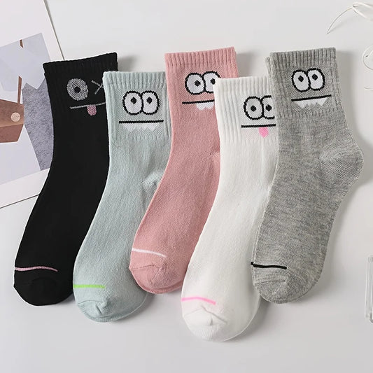5 Pairs Women's Cute Expression Printed Ankle Socks Comfort