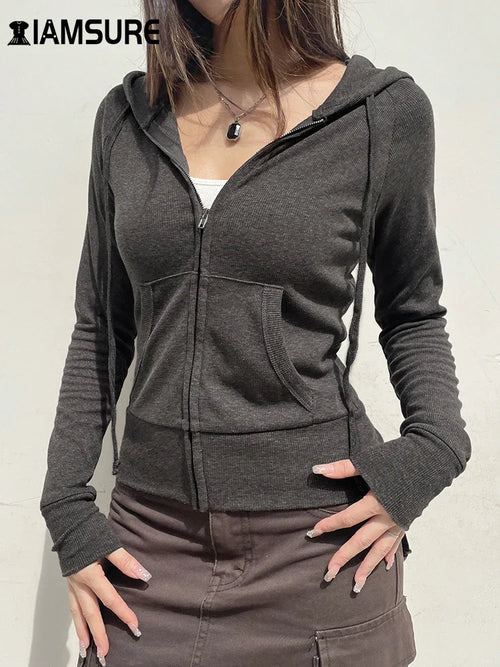 Casual Streetwear Basic Hooded Pockets Sweatshirt Tracksuit Solid Long