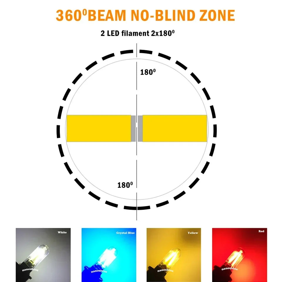 2x Classical W5W Led T10 Filament Cob Glass Car Light Bulb High