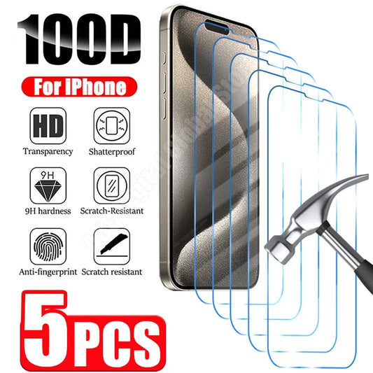 5PCS Tempered Glass for iPhone 15 14 13 12 11 16 Pro Max Mini Screen