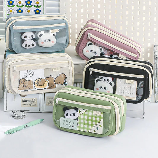 Cute Pencil Case Panda Large Capacity Pencil Pouch Transparent
