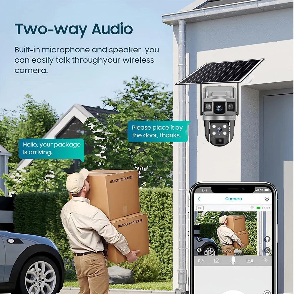 V380Pro Solar Camera 4G Sim Card Camera Triple Screen WiFi Network