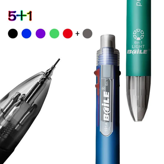 6-in-1 Creative Multicolor Ballpoint Pen Push Type Pens Multifunction
