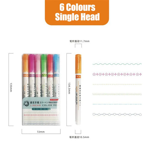 3/6/8pcs Flowers Line Shaped Highlighter Pens Roller Tip Curve Liner