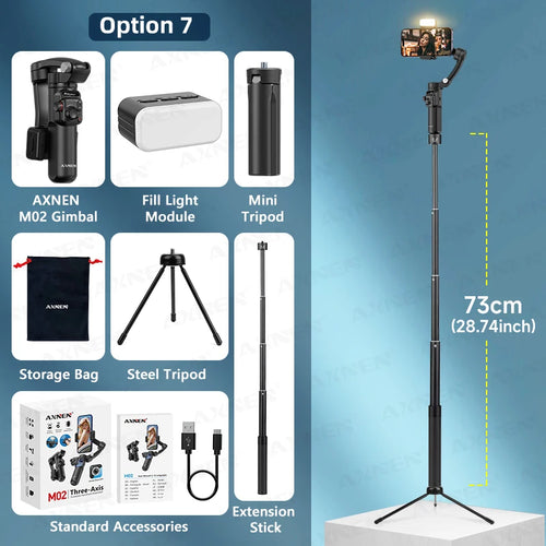 AXNEN M02 Gimbal Smartphone Stabilizer 3-Axis Anti-shake Video Record