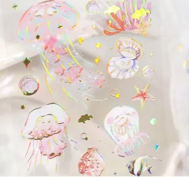 Shimmering 3D Gilding Sticker Set - Dragonfly, Jellyfish & Feather