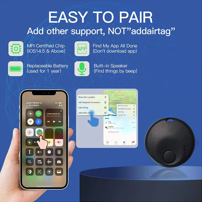 New Mini Smart Tag, Bluetooth Luggage Tracker. Works with Apple Find