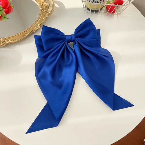 1pcs Solid Color Satin Ribbon Big Bows Hairpin Spring Clips Hair