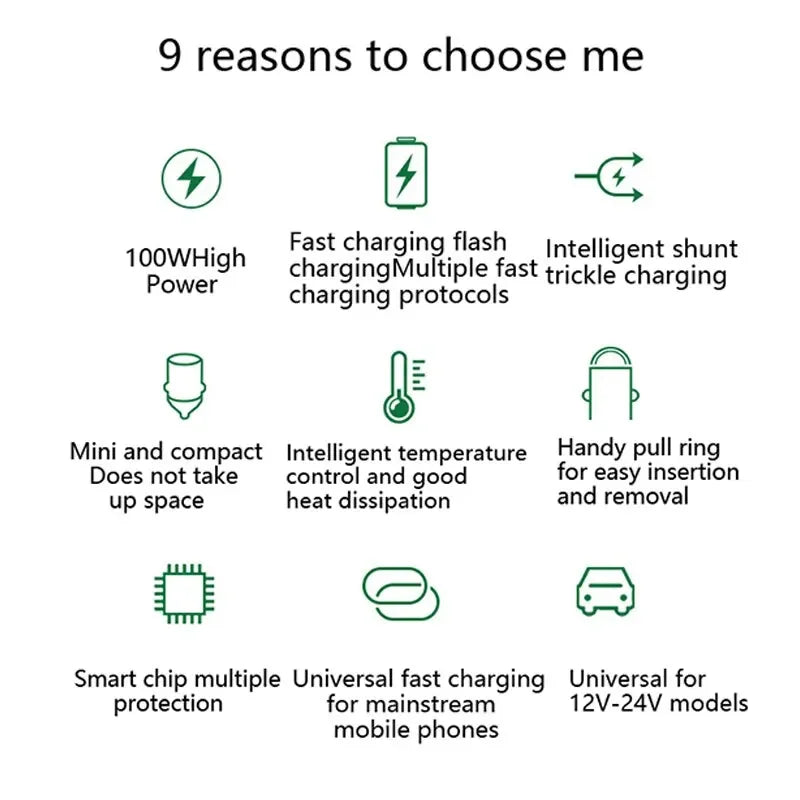 New Car Pull Ring Car Charger PD+usb Fast Charge Mini Hidden 66W Flash