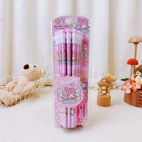 12pcs Sanrio Cinnamoroll Kuromi Cute Cartoon HB Pencils, 12 Pencils &