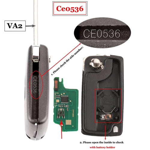 jingyuqin 2 Buttons Remote Car Key ASK/FSK 434Mhz For Citroen C4 C5 C6