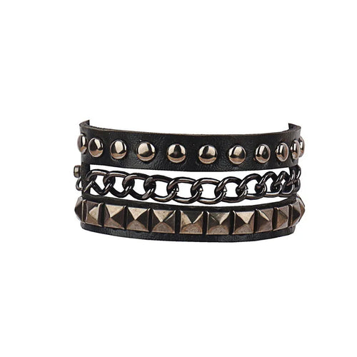 2022 PU Leather Studded Bracelet Punk Bracelet Adjustable Goth Cuff