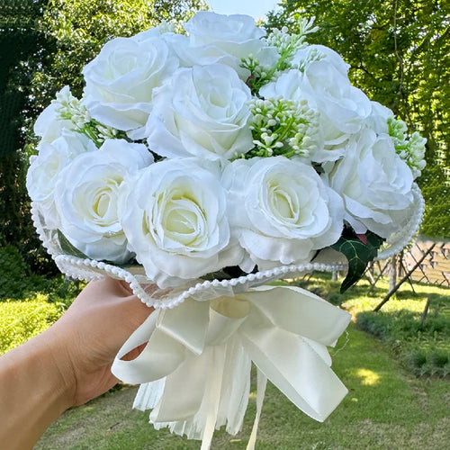 Wedding Bouquets for Bride Babysbreath Rose Bridesmaid Bouquets Silk