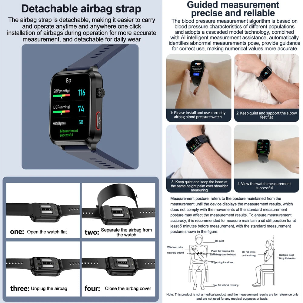 2024 New Medical Grade Smart Watch air Pump ECG True Accurately Blood