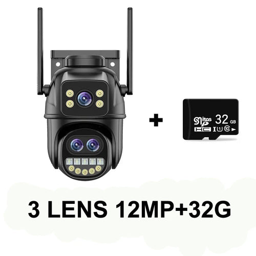 6K 12MP ICSEE Wifi Security Camera 3 Lens Dual Screen 8X Zoom Outdoor