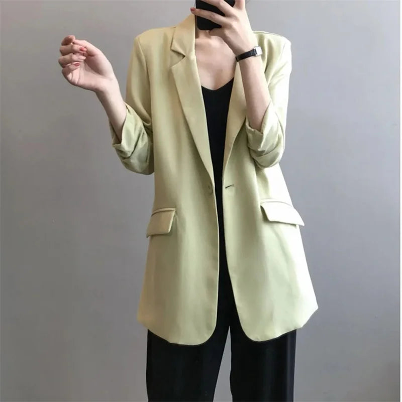 Chiffon Suit Coat Women's 2024 Summer New Korean Loose White Thin Long