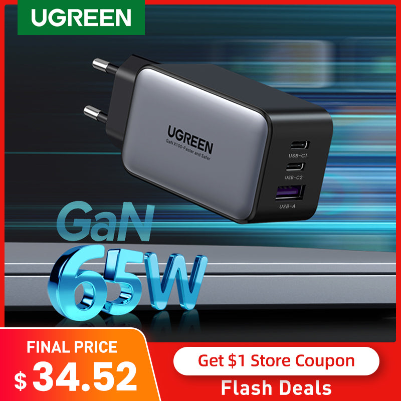 UGREEN 65W GaN Charger Quick Charge 4.0 3.0 Type C PD USB Charger for